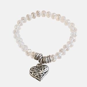 Rock Quartz Silver Heart Stretch Bracelet
